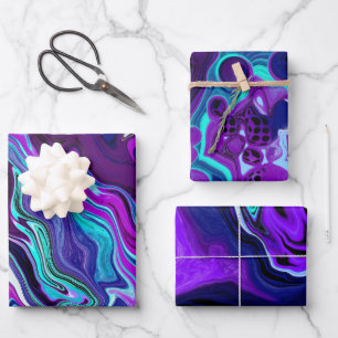 Feuille De Papier Cadeau Marbre violet, bleu et Turquoise Abstrait