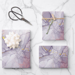 Feuille De Papier Cadeau Marbre violet et or