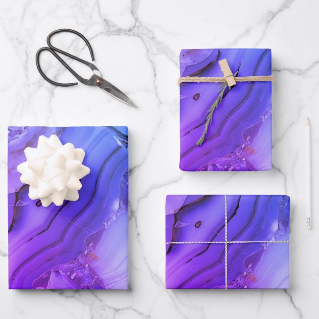 Feuille De Papier Cadeau Marbre violet exotique (Recto)