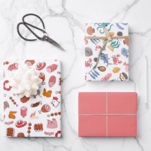 Feuille De Papier Cadeau Marché de la viande fruits de mer volaille