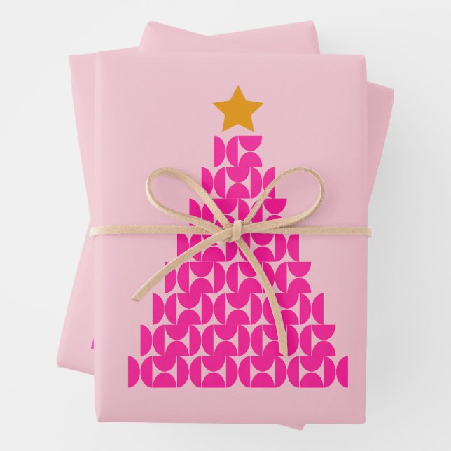 Feuille De Papier Cadeau Marché d'hiver 09 Preppy Pink Christmas Tree (En situation)