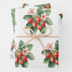 Feuille De Papier Cadeau Marché Rustique Fête de Naissance de Fraise Douce