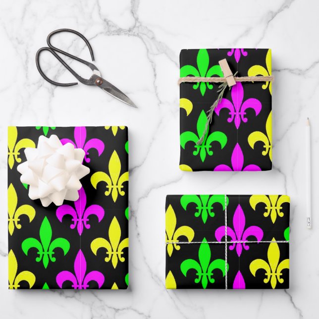 Feuille De Papier Cadeau Mardi Gras Fleur De Lis (Recto)