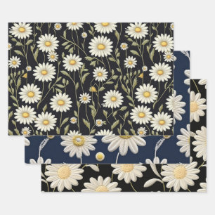 Feuille De Papier Cadeau Marguerites blanches