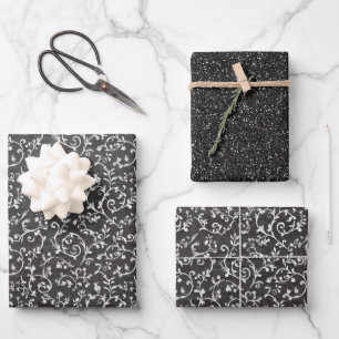 Feuille De Papier Cadeau Mariage Abstrait Élégant Noir Blanc
