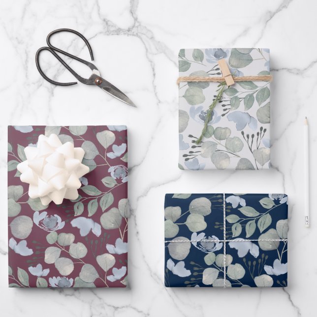 Feuille De Papier Cadeau Mariage Aquarelle Eucalyptus Rustique  (Recto)