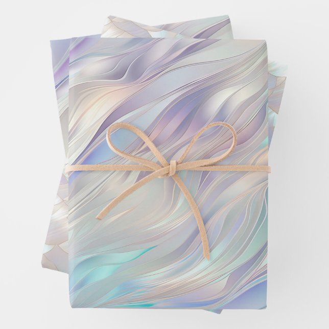 Feuille De Papier Cadeau Mariage blanc Aqua Blue Purple Pearl (En situation)