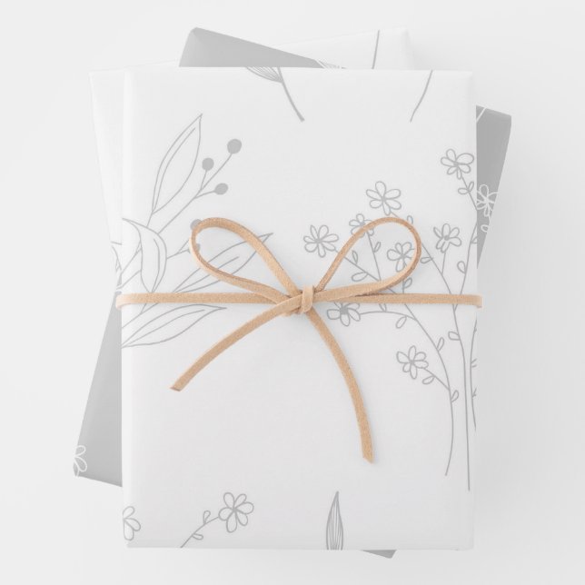 Feuille De Papier Cadeau Mariage Boho Floral Argent (En situation)