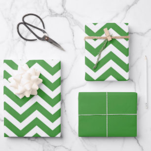 Feuille De Papier Cadeau Mariage Chevron vert foncé et blanc Anniversaire