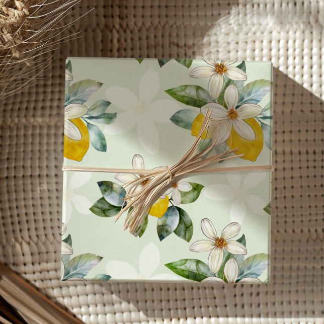 Feuille De Papier Cadeau Mariage Citron Floral Moderne Citron  (Créateur téléchargé)