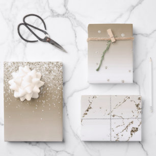 Feuille De Papier Cadeau Mariage Crème Doré Pailleté Brillants