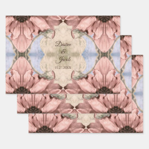Feuille De Papier Cadeau Mariage d'aquarelle couleur rose pâle doré Rose fl