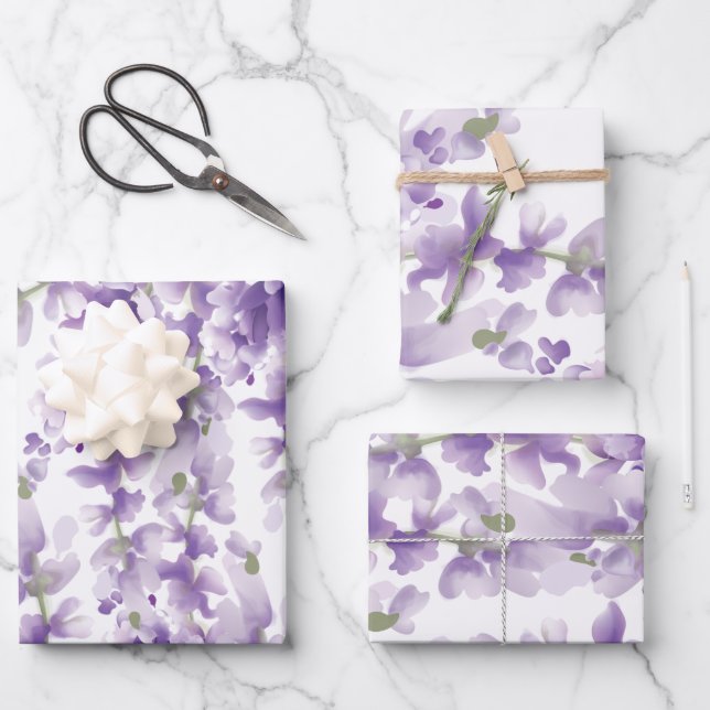 Feuille De Papier Cadeau Mariage d'aquarelle Lavender (Recto)