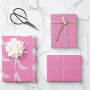 Feuille De Papier Cadeau Mariage de chaussures à talon haut rose Diamond bl