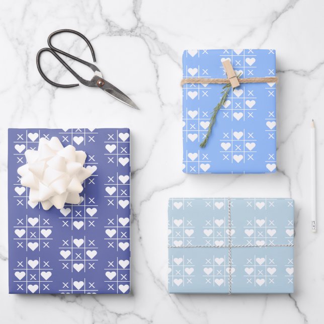 Feuille De Papier Cadeau Mariage double XOXO bleu personnalisé, Anniversair (Recto)