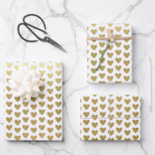 Feuille De Papier Cadeau Mariage Élégant Motif Cœurs en Or