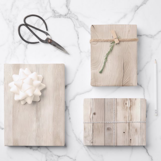 Feuille De Papier Cadeau Mariage en Bois Blanc Crème Faux Rustique (Recto)