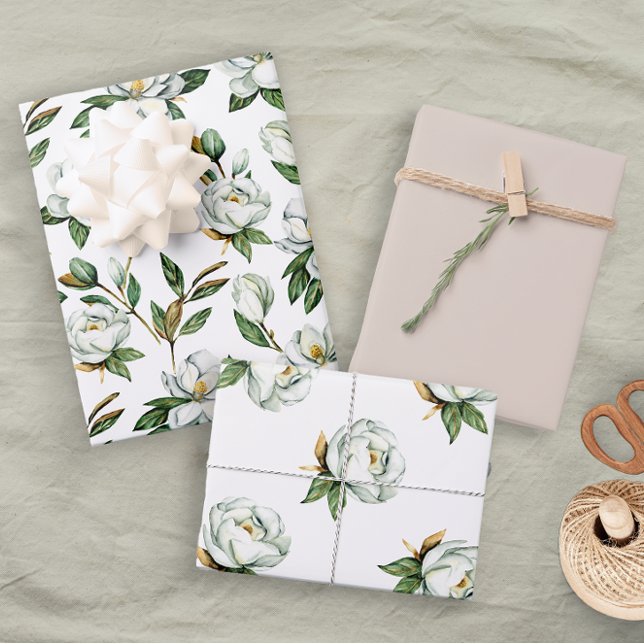 Feuille De Papier Cadeau Mariage fécond blanc doux Magnolia Floral (Créateur téléchargé)