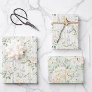 Feuille De Papier Cadeau Mariage Fleurs en dégradé de rose et blanc