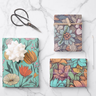 Feuille De Papier Cadeau Mariage Floral Bohème Rétro Anniversaire