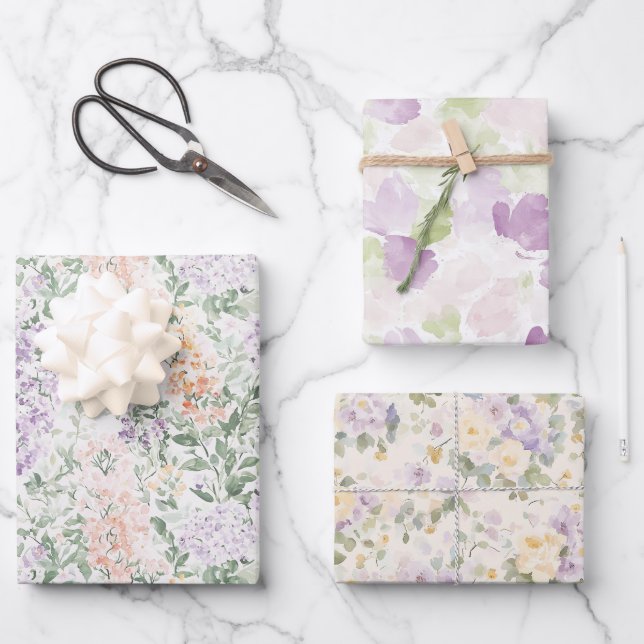 Feuille De Papier Cadeau Mariage floral Chic Peach Lavender (Recto)