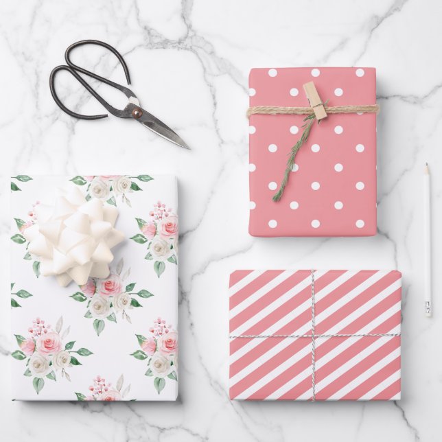 Feuille De Papier Cadeau Mariage floral de pêche (Recto)