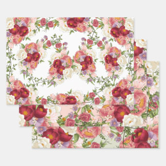 Feuille De Papier Cadeau Mariage Floral Élégant Bourgogne et Rouge Carmine