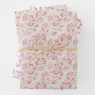 Feuille De Papier Cadeau Mariage Floral Pailleté Rose Crème Romantique
