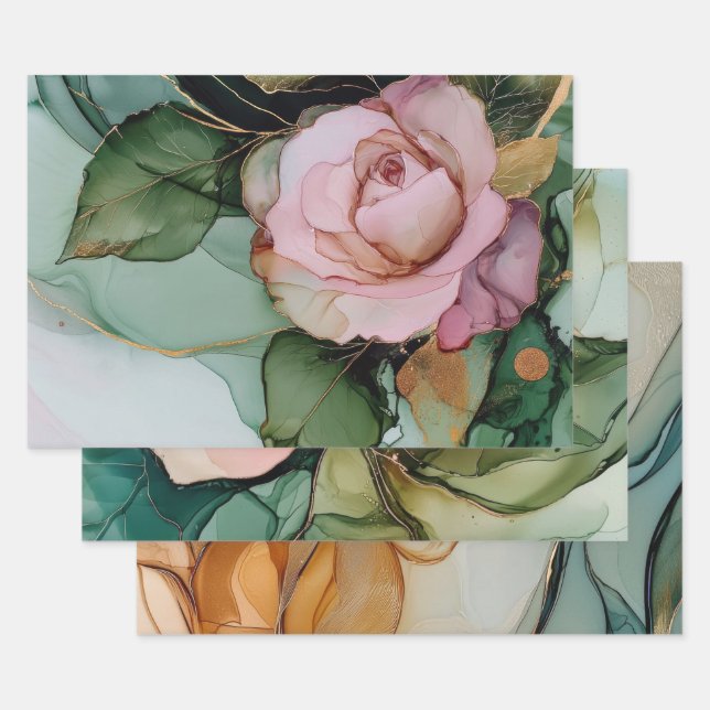 Feuille De Papier Cadeau Mariage floral rose et blanc romantique (Lot)