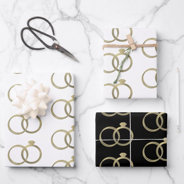 Feuille De Papier Cadeau Mariage Gold Rings de luxe (Recto)