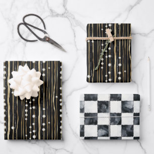 Feuille De Papier Cadeau Mariage Noir Or Blanc Perles