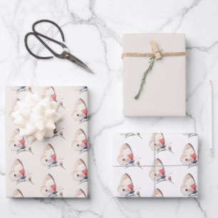 Feuille De Papier Cadeau Mariage Papillon Floral Rose Pêche Teintée