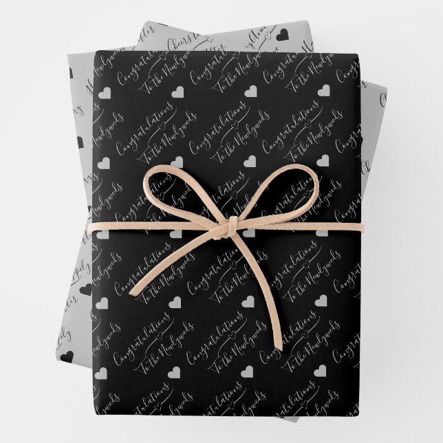 Feuille De Papier Cadeau Mariage personnalisé noir et argent, Anniversaire (En situation)