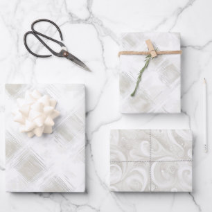 Feuille De Papier Cadeau Mariage rayures blanches crème chic