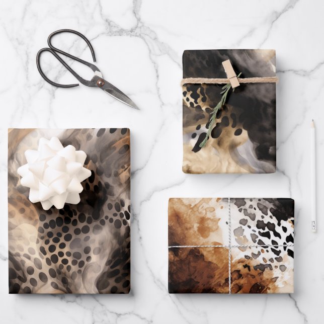 Feuille De Papier Cadeau Mariage Thème Animal Léopard Crème Noir (Recto)