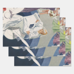 Feuille De Papier Cadeau Mariage Vintage, Mariée Art Déco Moderne Du Milieu