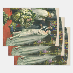 Feuille De Papier Cadeau Mariage Vintage, Mariée et Marié avec Ménorah