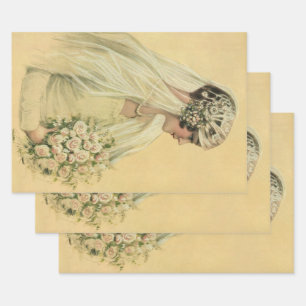 Feuille De Papier Cadeau Mariage Vintage, Portrait de Mariée Victorienne