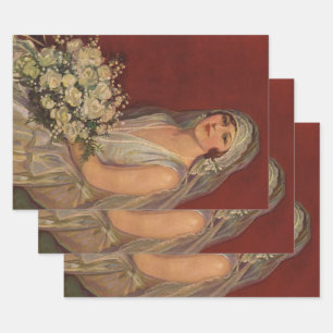 Feuille De Papier Cadeau Mariage Vintage, Portrait de Mariée Victorienne