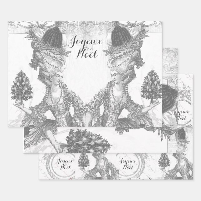 Feuille De Papier Cadeau Marie Antoinette Joyeux Noel (Lot)