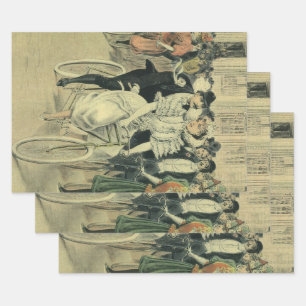 Feuille De Papier Cadeau Mariés de mariage victorien à bicyclette