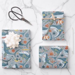 Feuille De Papier Cadeau Marine Baby Boy Shark Anniversaire de enfant