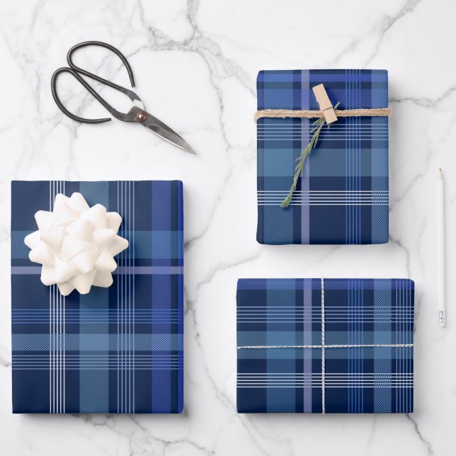 Feuille De Papier Cadeau Marine Bleu Plaid Tartan Cute Retro esthétique  (Recto)