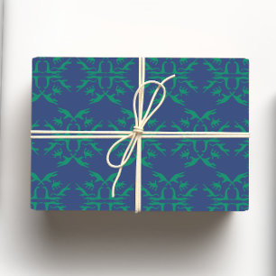 Feuille De Papier Cadeau Marine Blue & Green Loch Ness Monster Damask