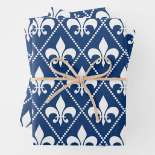 Feuille De Papier Cadeau Marine Fleur de Lis