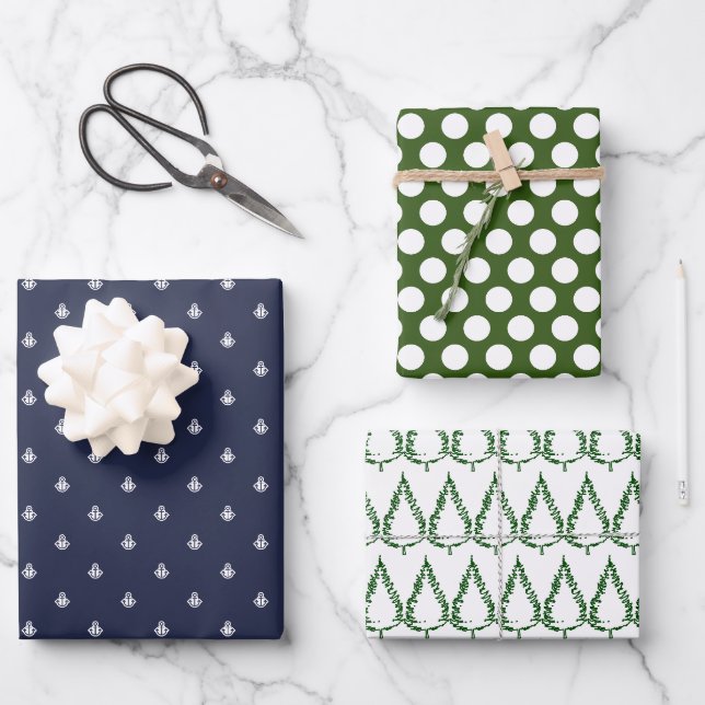 Feuille De Papier Cadeau Marine nautique et Vert (Recto)