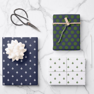 Feuille De Papier Cadeau Marine nautique et vert de forêt
