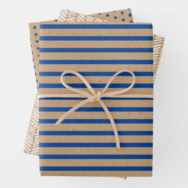 Feuille De Papier Cadeau Marine Nautique Lignes Bleues Faux Rustique Brown  (En situation)