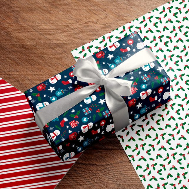 Feuille De Papier Cadeau Marine Rouge Vert mignonne Cosy Motifs de Noël (Créateur téléchargé)