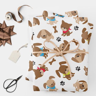 Feuille De Papier Cadeau Marionnettes mignonnes et Empreintes de pattes